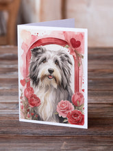 Load image into Gallery viewer, Bearded Collie Valentine Roses Greeting Cards - Blank Note Cards – 8-Pack of Artist-Designed Cards with Envelopes