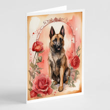 Load image into Gallery viewer, Belgian Malinois Valentine Roses Greeting Cards - Blank Note Cards – 8-Pack of Artist-Designed Cards with Envelopes