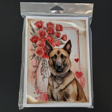 Load image into Gallery viewer, Belgian Malinois Valentine Roses Greeting Cards - Blank Note Cards – 8-Pack of Artist-Designed Cards with Envelopes