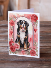 Load image into Gallery viewer, Bernese Mountain Dog Valentine Roses Greeting Cards - Blank Note Cards – 8-Pack of Artist-Designed Cards with Envelopes
