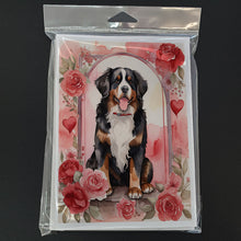 Load image into Gallery viewer, Bernese Mountain Dog Valentine Roses Greeting Cards - Blank Note Cards – 8-Pack of Artist-Designed Cards with Envelopes