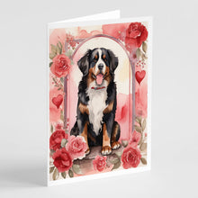 Load image into Gallery viewer, Bernese Mountain Dog Valentine Roses Greeting Cards - Blank Note Cards – 8-Pack of Artist-Designed Cards with Envelopes
