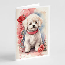 Load image into Gallery viewer, Bichon Frise Valentine Roses Greeting Cards - Blank Note Cards – 8-Pack of Artist-Designed Cards with Envelopes