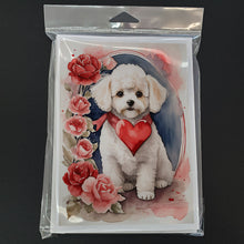 Load image into Gallery viewer, Bichon Frise Valentine Roses Greeting Cards - Blank Note Cards – 8-Pack of Artist-Designed Cards with Envelopes
