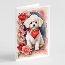 Load image into Gallery viewer, Bichon Frise Valentine Roses Greeting Cards - Blank Note Cards – 8-Pack of Artist-Designed Cards with Envelopes