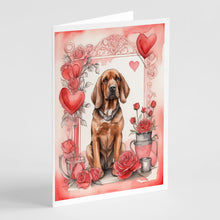 Load image into Gallery viewer, Bloodhound Valentine Roses Greeting Cards - Blank Note Cards – 8-Pack of Artist-Designed Cards with Envelopes