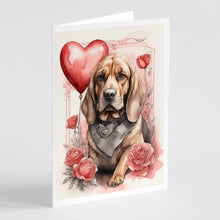Load image into Gallery viewer, Bloodhound Valentine Roses Greeting Cards - Blank Note Cards – 8-Pack of Artist-Designed Cards with Envelopes