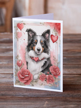 Load image into Gallery viewer, Border Collie Valentine Roses Greeting Cards - Blank Note Cards – 8-Pack of Artist-Designed Cards with Envelopes