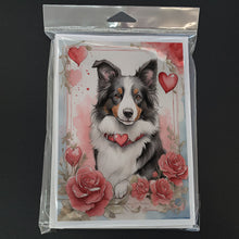 Load image into Gallery viewer, Border Collie Valentine Roses Greeting Cards - Blank Note Cards – 8-Pack of Artist-Designed Cards with Envelopes