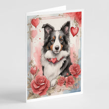 Load image into Gallery viewer, Border Collie Valentine Roses Greeting Cards - Blank Note Cards – 8-Pack of Artist-Designed Cards with Envelopes