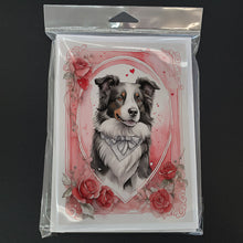 Load image into Gallery viewer, Border Collie Valentine Roses Greeting Cards - Blank Note Cards – 8-Pack of Artist-Designed Cards with Envelopes