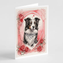 Load image into Gallery viewer, Border Collie Valentine Roses Greeting Cards - Blank Note Cards – 8-Pack of Artist-Designed Cards with Envelopes