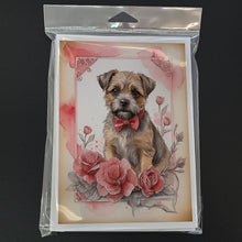 Load image into Gallery viewer, Border Terrier Valentine Roses Greeting Cards - Blank Note Cards – 8-Pack of Artist-Designed Cards with Envelopes