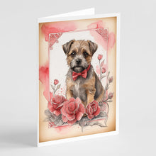 Load image into Gallery viewer, Border Terrier Valentine Roses Greeting Cards - Blank Note Cards – 8-Pack of Artist-Designed Cards with Envelopes
