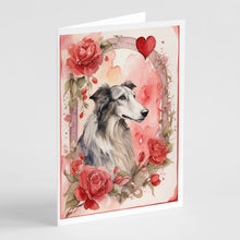 Load image into Gallery viewer, Borzoi Valentine Roses Greeting Cards - Blank Note Cards – 8-Pack of Artist-Designed Cards with Envelopes