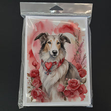 Load image into Gallery viewer, Borzoi Valentine Roses Greeting Cards - Blank Note Cards – 8-Pack of Artist-Designed Cards with Envelopes