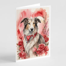 Load image into Gallery viewer, Borzoi Valentine Roses Greeting Cards - Blank Note Cards – 8-Pack of Artist-Designed Cards with Envelopes
