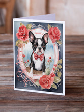 Load image into Gallery viewer, Boston Terrier Valentine Roses Greeting Cards - Blank Note Cards – 8-Pack of Artist-Designed Cards with Envelopes