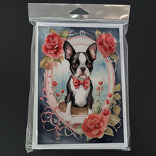 Load image into Gallery viewer, Boston Terrier Valentine Roses Greeting Cards - Blank Note Cards – 8-Pack of Artist-Designed Cards with Envelopes