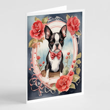 Load image into Gallery viewer, Boston Terrier Valentine Roses Greeting Cards - Blank Note Cards – 8-Pack of Artist-Designed Cards with Envelopes