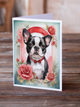 Load image into Gallery viewer, Boston Terrier Valentine Roses Greeting Cards - Blank Note Cards – 8-Pack of Artist-Designed Cards with Envelopes