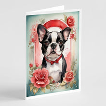 Load image into Gallery viewer, Boston Terrier Valentine Roses Greeting Cards - Blank Note Cards – 8-Pack of Artist-Designed Cards with Envelopes
