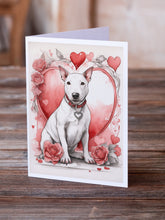 Load image into Gallery viewer, Bull Terrier Valentine Roses Greeting Cards - Blank Note Cards – 8-Pack of Artist-Designed Cards with Envelopes