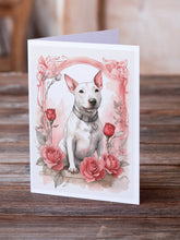 Load image into Gallery viewer, Bull Terrier Valentine Roses Greeting Cards - Blank Note Cards – 8-Pack of Artist-Designed Cards with Envelopes