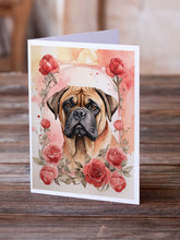 Load image into Gallery viewer, Bullmastiff Valentine Roses Greeting Cards - Blank Note Cards – 8-Pack of Artist-Designed Cards with Envelopes