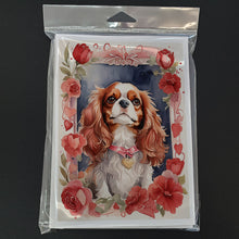 Load image into Gallery viewer, Cavalier Spaniel Valentine Roses Greeting Cards - Blank Note Cards – 8-Pack of Artist-Designed Cards with Envelopes