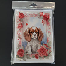 Load image into Gallery viewer, Cavalier Spaniel Valentine Roses Greeting Cards - Blank Note Cards – 8-Pack of Artist-Designed Cards with Envelopes
