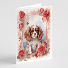 Load image into Gallery viewer, Cavalier Spaniel Valentine Roses Greeting Cards - Blank Note Cards – 8-Pack of Artist-Designed Cards with Envelopes