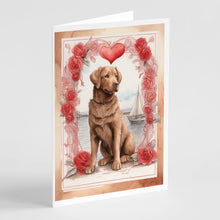 Load image into Gallery viewer, Chesapeake Bay Retriever Valentine Roses Greeting Cards - Blank Note Cards – 8-Pack of Artist-Designed Cards with Envelopes