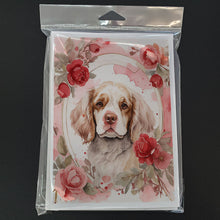 Load image into Gallery viewer, Clumber Spaniel Valentine Roses Greeting Cards - Blank Note Cards – 8-Pack of Artist-Designed Cards with Envelopes