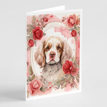 Load image into Gallery viewer, Clumber Spaniel Valentine Roses Greeting Cards - Blank Note Cards – 8-Pack of Artist-Designed Cards with Envelopes