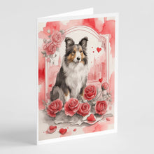 Load image into Gallery viewer, Collie Valentine Roses Greeting Cards - Blank Note Cards – 8-Pack of Artist-Designed Cards with Envelopes