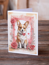 Load image into Gallery viewer, Corgi Valentine Roses Greeting Cards - Blank Note Cards – 8-Pack of Artist-Designed Cards with Envelopes