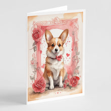 Load image into Gallery viewer, Corgi Valentine Roses Greeting Cards - Blank Note Cards – 8-Pack of Artist-Designed Cards with Envelopes
