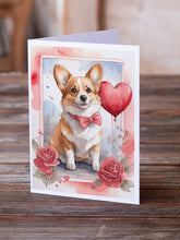Load image into Gallery viewer, Corgi Valentine Roses Greeting Cards - Blank Note Cards – 8-Pack of Artist-Designed Cards with Envelopes