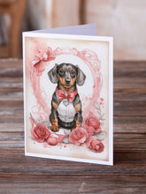 Load image into Gallery viewer, Dachshund Valentine Roses Greeting Cards - Blank Note Cards – 8-Pack of Artist-Designed Cards with Envelopes