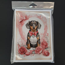 Load image into Gallery viewer, Dachshund Valentine Roses Greeting Cards - Blank Note Cards – 8-Pack of Artist-Designed Cards with Envelopes