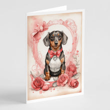 Load image into Gallery viewer, Dachshund Valentine Roses Greeting Cards - Blank Note Cards – 8-Pack of Artist-Designed Cards with Envelopes