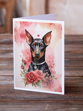 Load image into Gallery viewer, Doberman Pinscher Valentine Roses Greeting Cards - Blank Note Cards – 8-Pack of Artist-Designed Cards with Envelopes