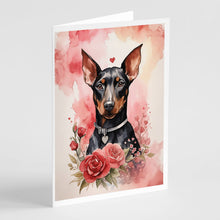 Load image into Gallery viewer, Doberman Pinscher Valentine Roses Greeting Cards - Blank Note Cards – 8-Pack of Artist-Designed Cards with Envelopes