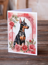 Load image into Gallery viewer, Doberman Pinscher Valentine Roses Greeting Cards - Blank Note Cards – 8-Pack of Artist-Designed Cards with Envelopes