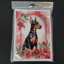Load image into Gallery viewer, Doberman Pinscher Valentine Roses Greeting Cards - Blank Note Cards – 8-Pack of Artist-Designed Cards with Envelopes