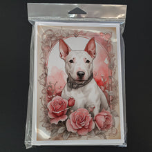 Load image into Gallery viewer, English Bull Terrier Valentine Roses Greeting Cards - Blank Note Cards – 8-Pack of Artist-Designed Cards with Envelopes