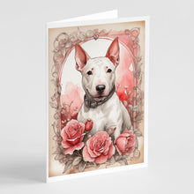 Load image into Gallery viewer, English Bull Terrier Valentine Roses Greeting Cards - Blank Note Cards – 8-Pack of Artist-Designed Cards with Envelopes