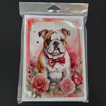 Load image into Gallery viewer, English Bulldog Valentine Roses Greeting Cards - Blank Note Cards – 8-Pack of Artist-Designed Cards with Envelopes