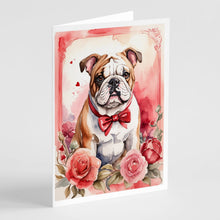 Load image into Gallery viewer, English Bulldog Valentine Roses Greeting Cards - Blank Note Cards – 8-Pack of Artist-Designed Cards with Envelopes
